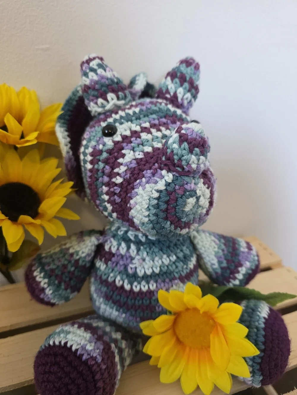 Handmade Crochet Blue and Purple Triceratops Plush Toy